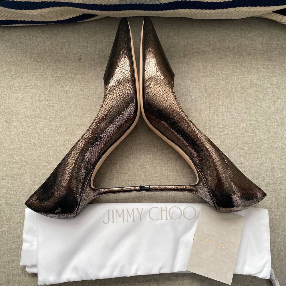 Jimmy Choo Metallic Bronze Pointed-Toe Stiletto Pumps - Picture 12 of 12